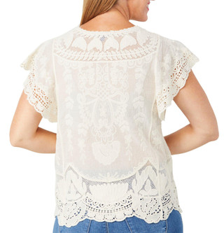 Thumbnail 2: Democracy Democracy Womens Short Sleeve Crochet Crew Neck Top 
