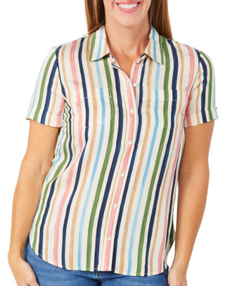 Thumbnail 1: Nautica Nautica Womens Short Sleeve Striped Button Down Top 