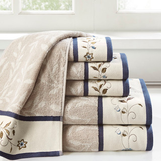 Thumbnail 1: Madison Park Madison Park 6 Pc. Serene Embroidered Jacquard Towel Set 
