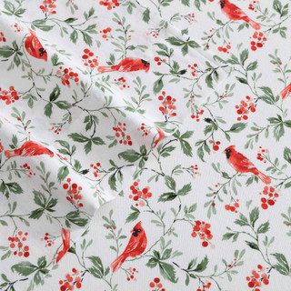 Thumbnail 15: Laura Ashley Laura Ashley Jolly Cardinals Cotton Flannel Sheet Set 