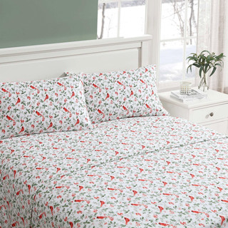 Thumbnail 8: Laura Ashley Laura Ashley Jolly Cardinals Cotton Flannel Sheet Set 