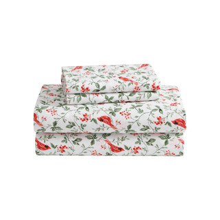 Thumbnail 4: Laura Ashley Laura Ashley Jolly Cardinals Cotton Flannel Sheet Set 