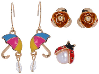 Thumbnail 1: Napier Napier Flower, Ladybug and Umbrella Trio Earrings 