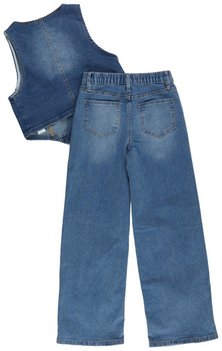 Thumbnail 2: YMI YMI Big Girls 2 Pc Denim Vest & Wide Leg Jeans Set 