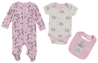 Thumbnail 1: DREAMGRO DreamGro Baby Girls 3 Pc Bodysuit Footie Bib Set 