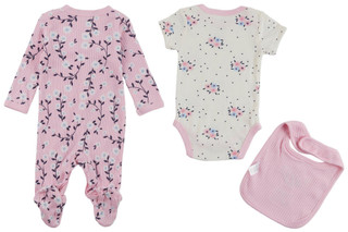 Thumbnail 2: DREAMGRO DreamGro Baby Girls 3 Pc Bodysuit Footie Bib Set 