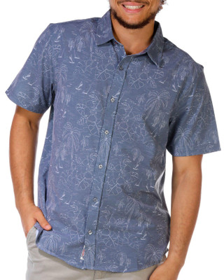 Thumbnail 1: FLAG AND ANTHEM Men's Short Sleeve Richfield Palm Print Button Down Shirt 