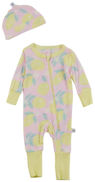 Thumbnail 1: Sleep On It Sleep On It Baby Girl 2 Pc Bodysuit Hat Set - Lemon 