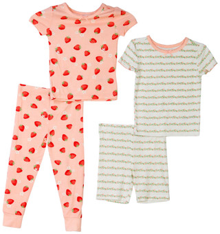 Thumbnail 1: Little Me Little Me Toddler Girls 4 Pc Strawberry Stripe Pajama Set 