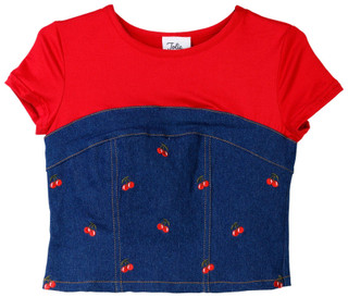 Thumbnail 1: Jolie & Joy Jolie & Joy Girls Denim Embroidery Crew Neck Top 