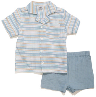 Thumbnail 1: Baby Essentials Baby Essentials Baby Boys 2 Pc Collard Shirt & Shorts Set 