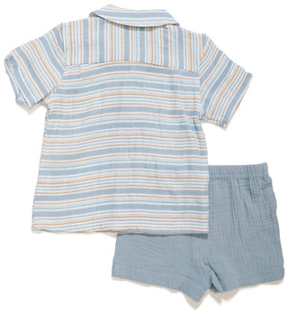 Thumbnail 2: Baby Essentials Baby Essentials Baby Boys 2 Pc Collard Shirt & Shorts Set 