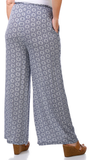 Thumbnail 3: Kaktus Kaktus Womens Wide Leg Blue Geo Pull On Pants 