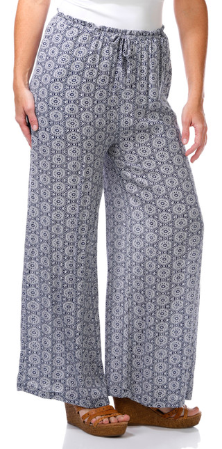 Thumbnail 4: Kaktus Kaktus Womens Wide Leg Blue Geo Pull On Pants 