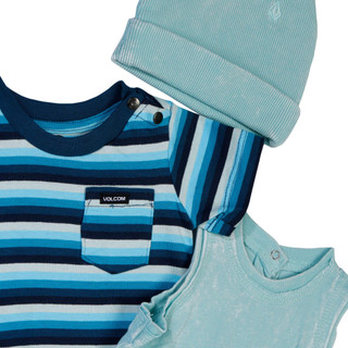 Thumbnail 2: VOLCOM Volcom Baby Boys 3 Pc Stripe Solid Rompers and Hat Set 