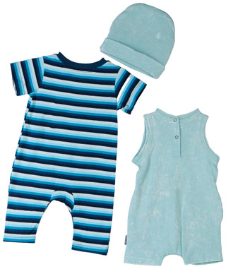 Thumbnail 3: VOLCOM Volcom Baby Boys 3 Pc Stripe Solid Rompers and Hat Set 