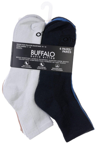 Thumbnail 1: Buffalo Buffalo Mens 6-Pr. Arch Support Quarter Crew Socks 