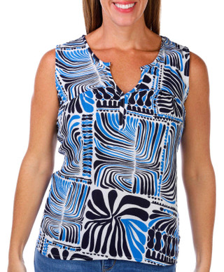 Thumbnail 1: Coral Bay Coral Bay Womens Sleeveless Print Split Neck Crepon Top 