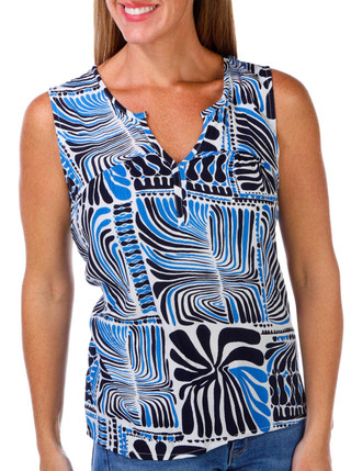 Thumbnail 4: Coral Bay Coral Bay Womens Sleeveless Print Split Neck Crepon Top 