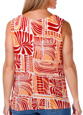 Thumbnail 3: Coral Bay Coral Bay Womens Sleeveless Print V-Neck Crepon Top 
