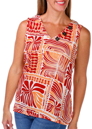 Thumbnail 4: Coral Bay Coral Bay Womens Sleeveless Print V-Neck Crepon Top 