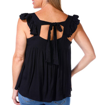Thumbnail 3: BUNULU Bunulu Womens Flutter Sleeve Tie Back Top 