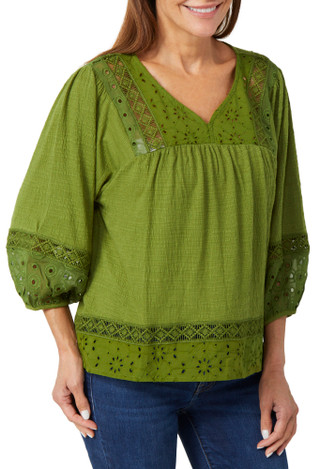 Thumbnail 1: STELLA + GINGER Stella + Ginger Petite 3/4 Sleeve Knit Lace Top 