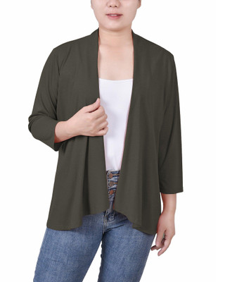 Thumbnail 1: NY COLLECTION NY Collection Womens Petite Solid 3/4 Sleeve Cardigan 