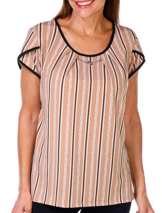 Thumbnail 1: ADRIENNE VITTADINI Adrienne Vittadini Womens Short Sleeve Vertical Stripe Top 