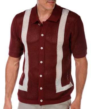 Thumbnail 4: Massive Massive Mens Short Sleeve Crochet Button Down Shirt 