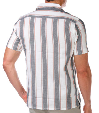 Thumbnail 3: Burnside Burnside Men's Short Sleeve Buttoned Stripe Texture Shirt 