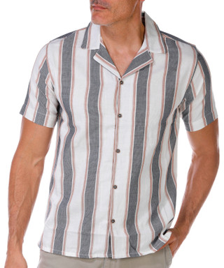 Thumbnail 4: Burnside Burnside Men's Short Sleeve Buttoned Stripe Texture Shirt 