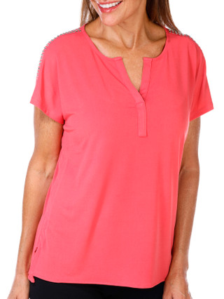 Thumbnail 4: CARMEN MARC VALVO Carmen Marc Valvo Womens Short Sleeve Solid Top 