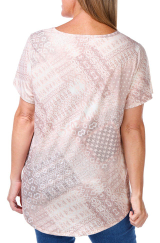 Thumbnail 3: ONE WORLD One World Womens Short Sleeve Embellished Sand Patch Top 