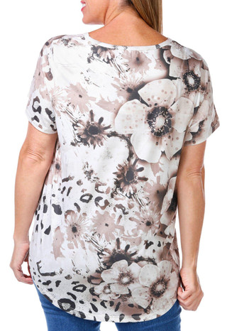 Thumbnail 3: ONE WORLD One World Womens Short Sleeve Embellished Floral Top 