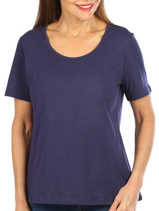 Thumbnail 1: Coral Bay Coral Bay Petite Solid Scoop Neck Short Sleeve Top 