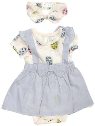 Thumbnail 1: PL Baby PL Baby Baby Girls 3 pc Bodysuit Overalls Headband Set 