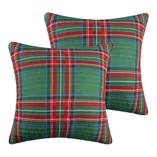 Thumbnail 1: Levtex Home Levtex Home Spencer Plaid Green Quilted Euro Sham Set of 2 