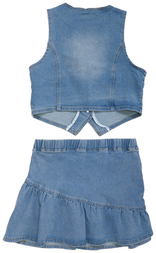 Thumbnail 2: YMI YMI Big Girls 2 Pc Denim Vest & Pull-On Skirt Set 