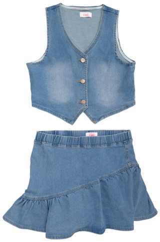 Thumbnail 1: YMI YMI Big Girls 2 Pc Denim Vest & Pull-On Skirt Set 
