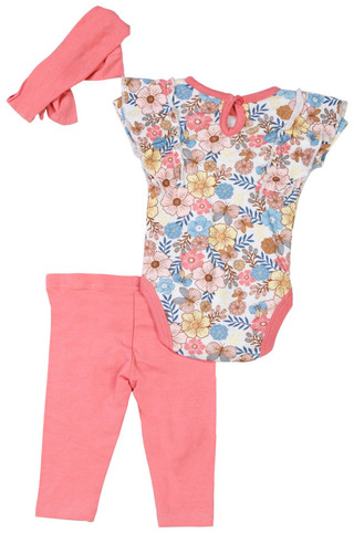Thumbnail 3: DREAMGRO DreamGro Baby Girls 3 Pc Bodysuit Pant Headband Set 