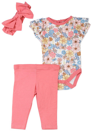 Thumbnail 1: DREAMGRO DreamGro Baby Girls 3 Pc Bodysuit Pant Headband Set 