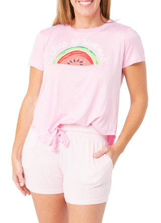 Thumbnail 1: JACLYN Jaclyn Womens 3 Pc Watermelon Print Pajama Short Set 