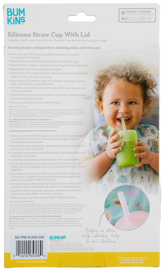 Thumbnail 2: BUMKINS Bumkins Baby Silicone Straw Cup with Lid Pink 
