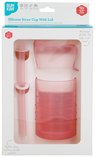 Thumbnail 1: BUMKINS Bumkins Baby Silicone Straw Cup with Lid Pink 