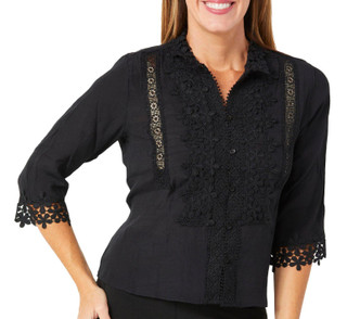 Thumbnail 1: Thomas & Olivia Thomas & Olivia Petite 3/4 Sleeve Lace Mock Collar Top 