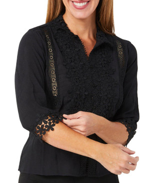 Thumbnail 3: Thomas & Olivia Thomas & Olivia Petite 3/4 Sleeve Lace Mock Collar Top 