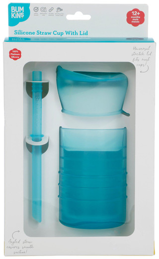 Thumbnail 1: BUMKINS Bumkins Baby Silicone Straw Cup with Lid Blue 