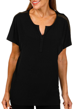 Thumbnail 1: CARMEN MARC VALVO Carmen Marc Valvo Womens Solid Short Sleeve Top 