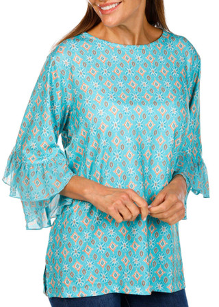 Thumbnail 1: Erin London Erin London Womens 3/4 Ruffle Sleeve Print Top 